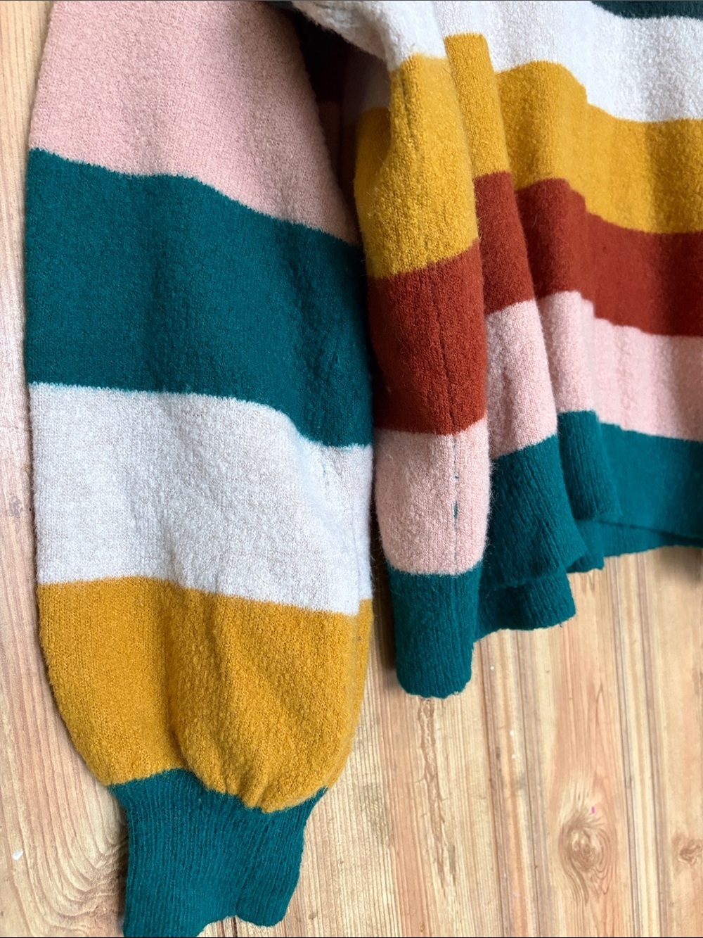 Andree Multicolor Striped Women's Sweater - Teal, Pink, Mustard & Rust - Picture 3 of 7